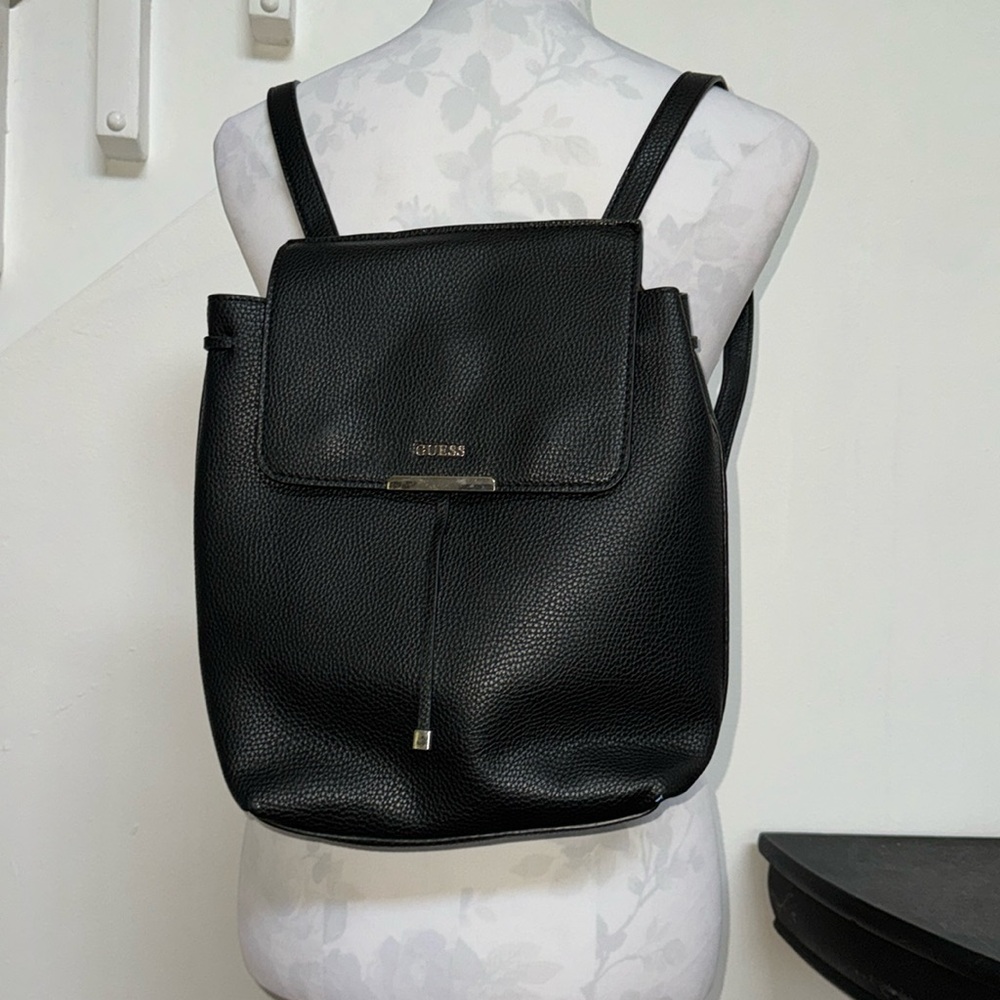 Guess Varsity Black Pebble Grain Adjustable Strap Backpack